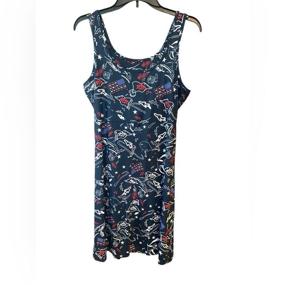 Magu Sz M Red White Blue Patriotic Fish Print Tank Style Vacation Dress - Picture 2 of 8